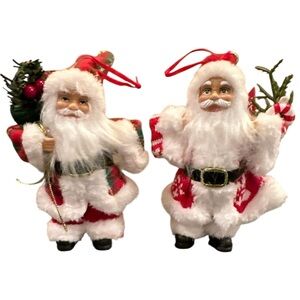 2 Festive Santa Claus Ornaments Over 7 inches tall with lots of great details